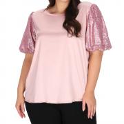 DT1358 Custom Pink Contrast Sequin Bubble Short Sleeve T-Shirts