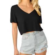 DT1189 Solid V-Neck T-Shirt Short Sleeve Crop Tops