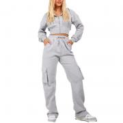 LY1202 Streetwear Cargo Jogger Sweatpants Cropped Hoodie Sets