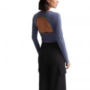 LY1205 Long Sleeve Slim Fit Basic Crewneck Tee Fall Backless Top