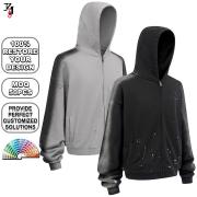 YT1144 Custom Vintage Washed Faded Gradient Distressed Zip Hoodie