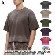 YT1147 Custom Men Vintage Washed Raw Edge Hem Cotton Crop T Shirt