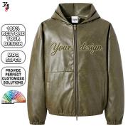 YT1140 Custom Logo Oversized Faux Leather Hoodie Jacket